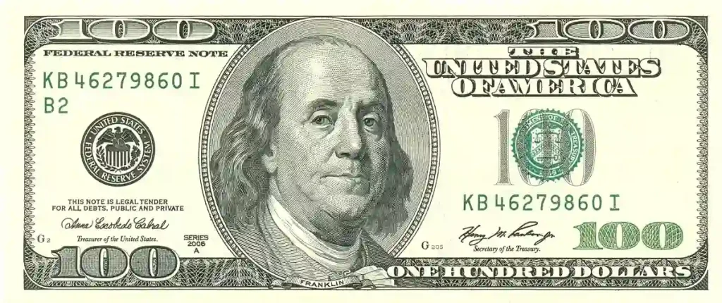 wajah benjamin franklin di uang 100 dolar